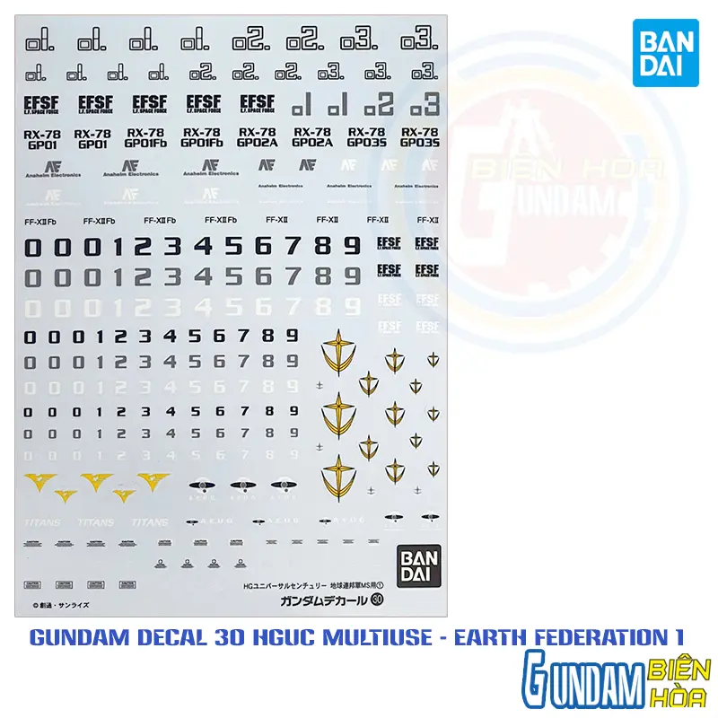 GUNDAM DECAL 30 HGUC MULTIUSE - EARTH FEDERATION 1